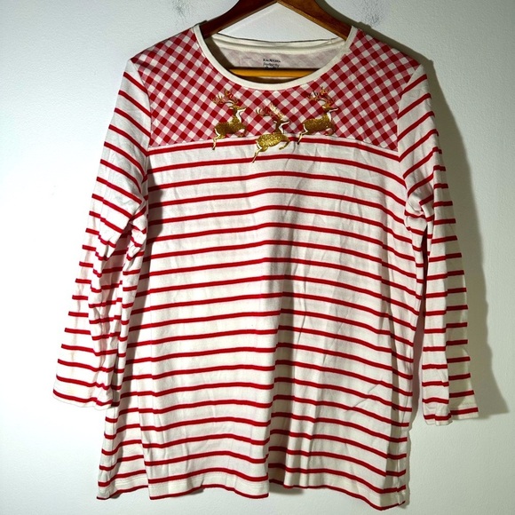 Kim Rogers Striped Reindeer Top - Picture 1 of 3